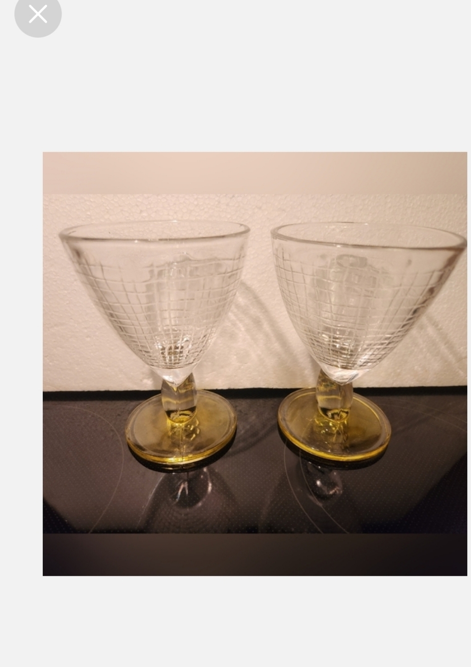 2 Elegant HIER Glass Goblets with Yellow Base
